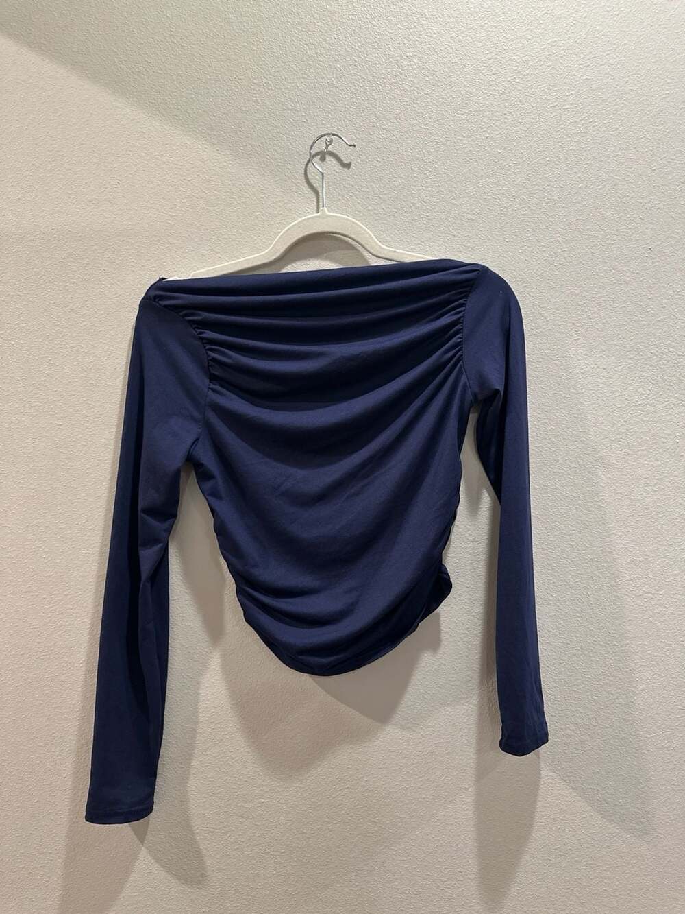 SHEIN Navy Blue Ruched Off-The-Shoulder Long Sleeve Top Size S